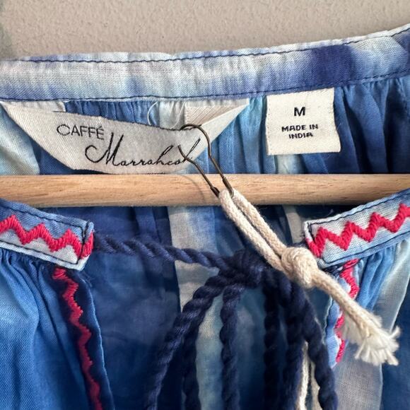 Caffe Marrakesh Embroidered Tie Dye Tassel Blouse Blue M - Picture 2 of 8